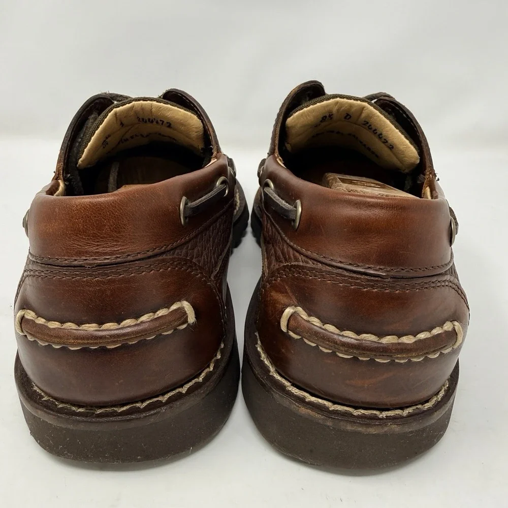 L.L. Bean Allagash Bison Leather Boat Shoes Brown Handsewn Mens 8.5 D 244472
